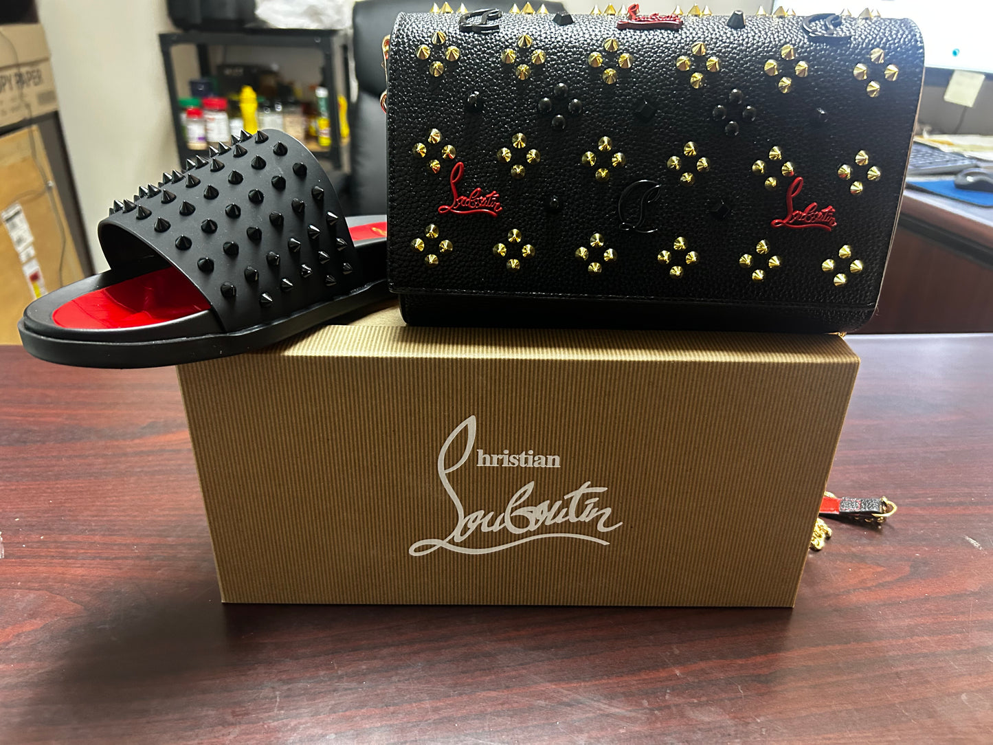 Christian Louboutin Gun Metal Spikes Mules