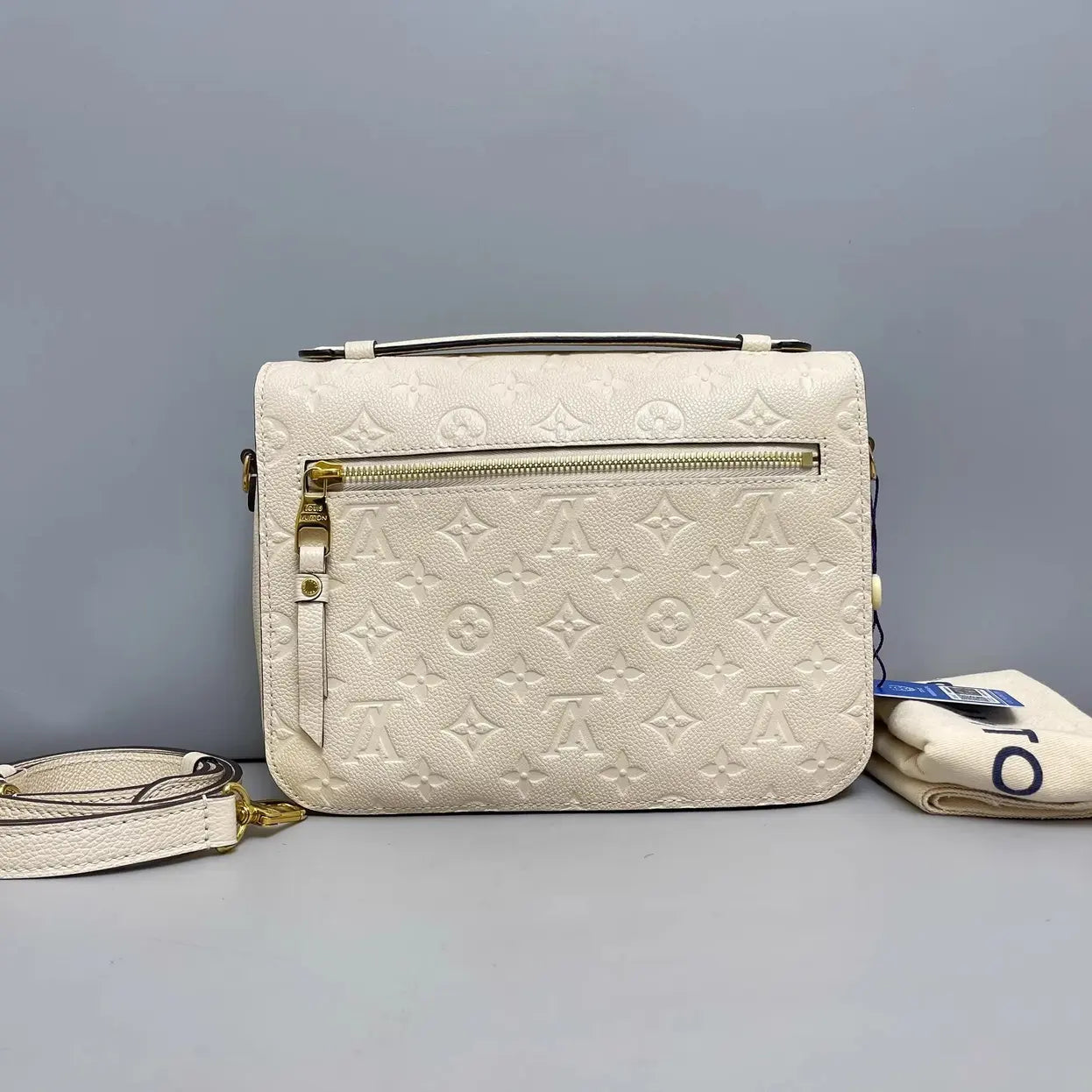 LV Louis Vuitton Pochette Beige Cowhide Embossed Messenger Bag