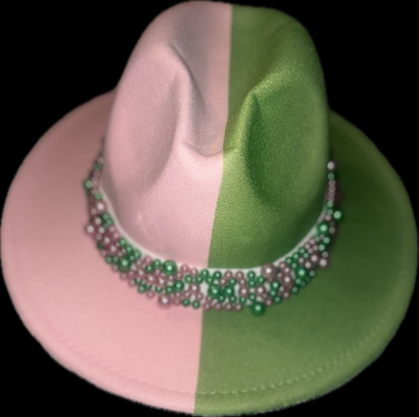 AKA Sorority Pink Green Fedora Pearl Hat for Women