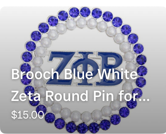 Brooch Blue White Zeta Round Pin