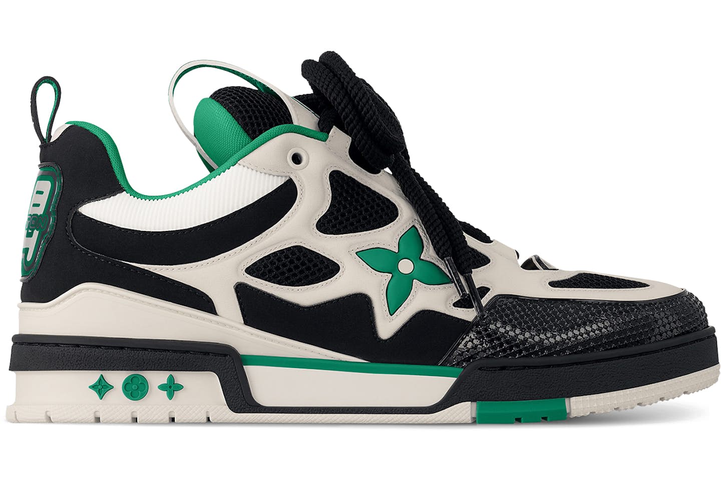 Louis Vuitton LV Skate Sneakers in the Green Black Cream colorway