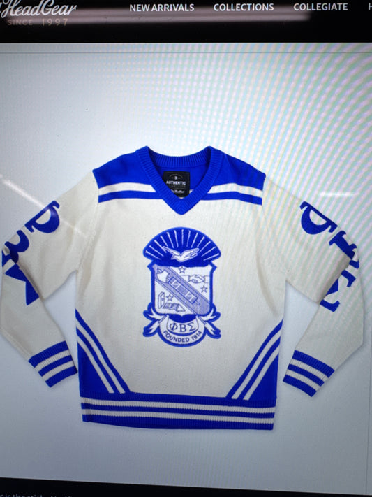 Big Boy Phi Beta Sigma Divine 9 S5 V-Neck Sweater in ivory white and royal blue