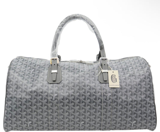 GOYARD 50 Chevron Print Canvas Boston Bag Grey