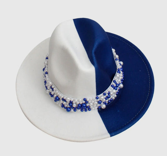 ZPB Sorority Blue White Fedora Pearl Hat