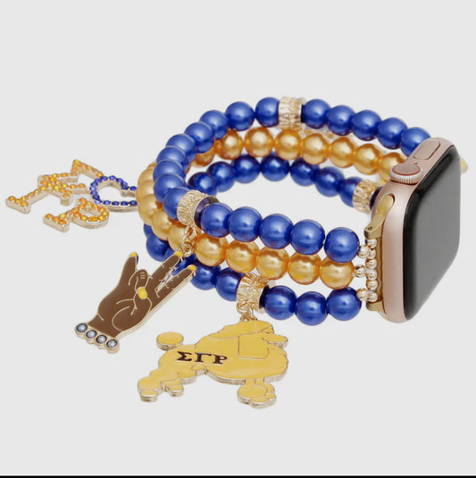 SGRHO Sorority Gold Blue Pearl Watch Band