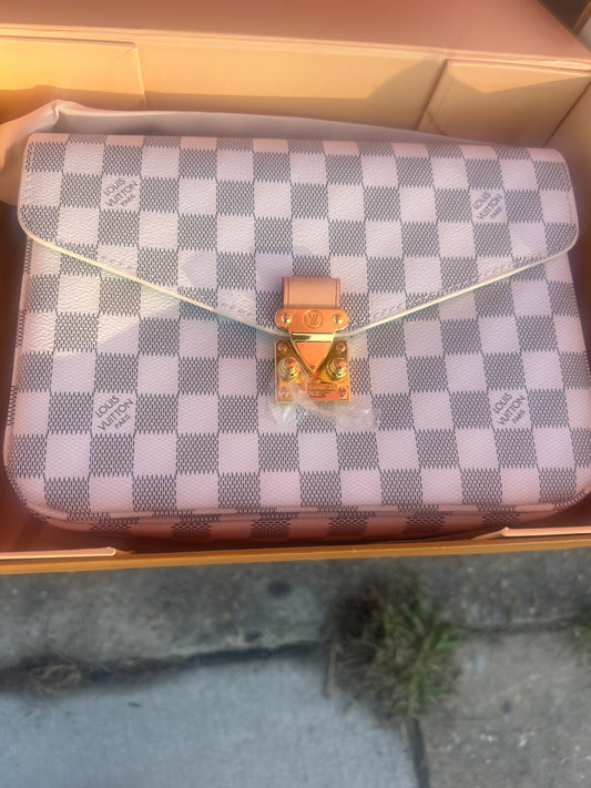 LV Louis Vuitton Pochette Messenger Bag in Damier Azur canvas W/wallet.