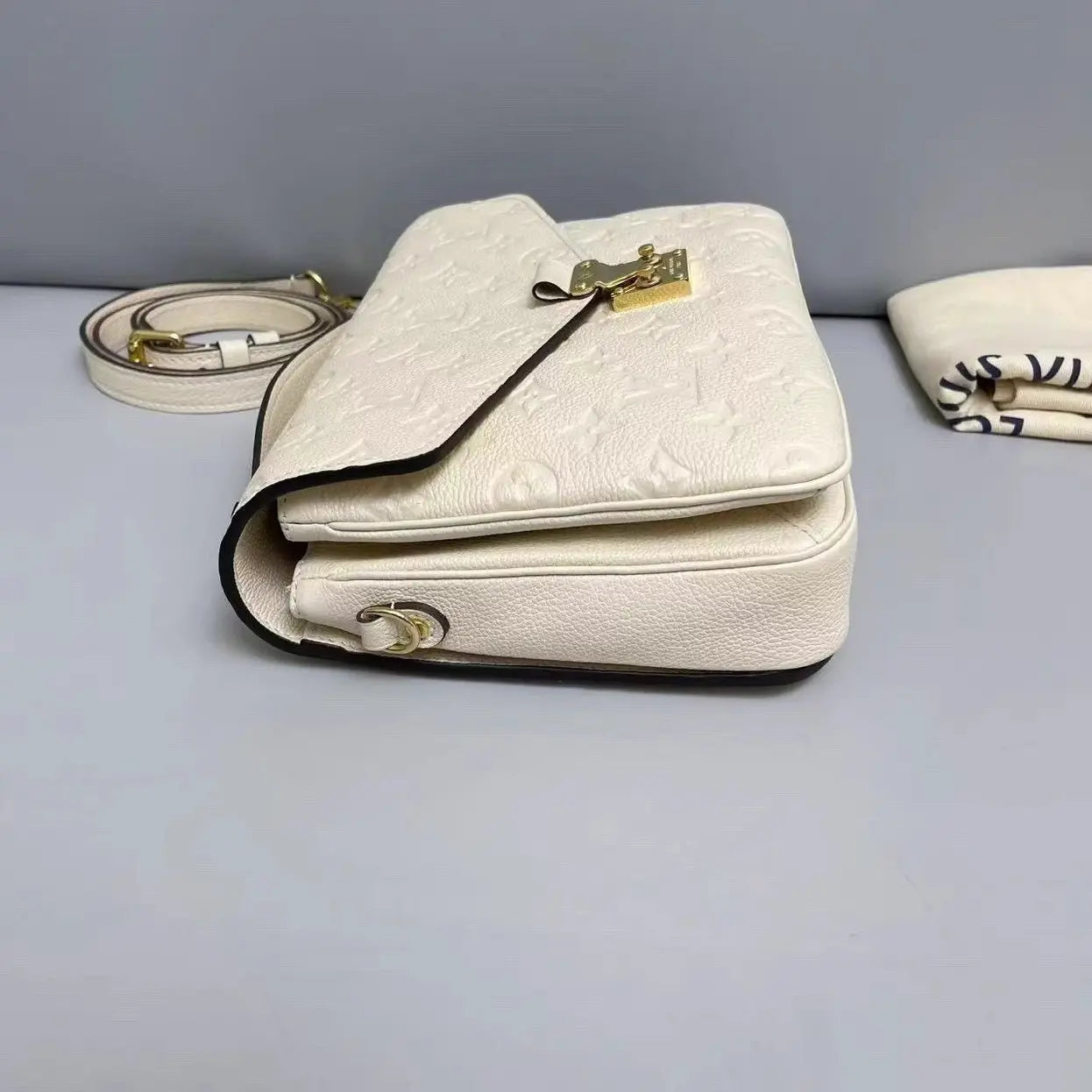LV Louis Vuitton Pochette Beige Cowhide Embossed Messenger Bag