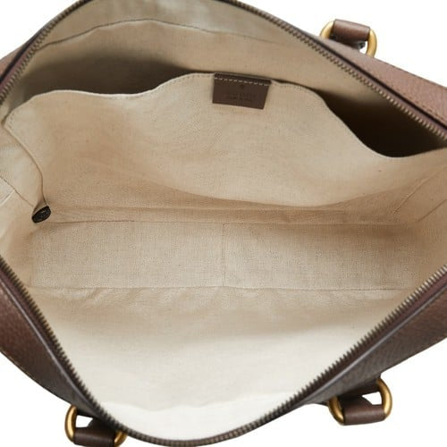 Gucci Ophidia GG briefcase, a vintage-inspired bag crafted from GG Supreme canvas featuring the iconic green and red Web stripe
