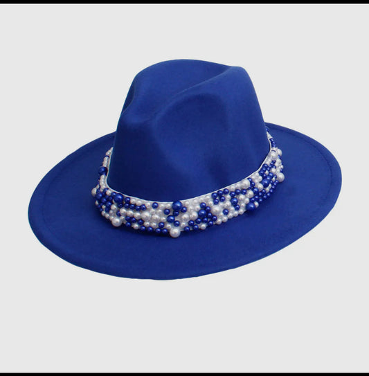 ZPB Sorority Blue Fedora Pearl Band Hat