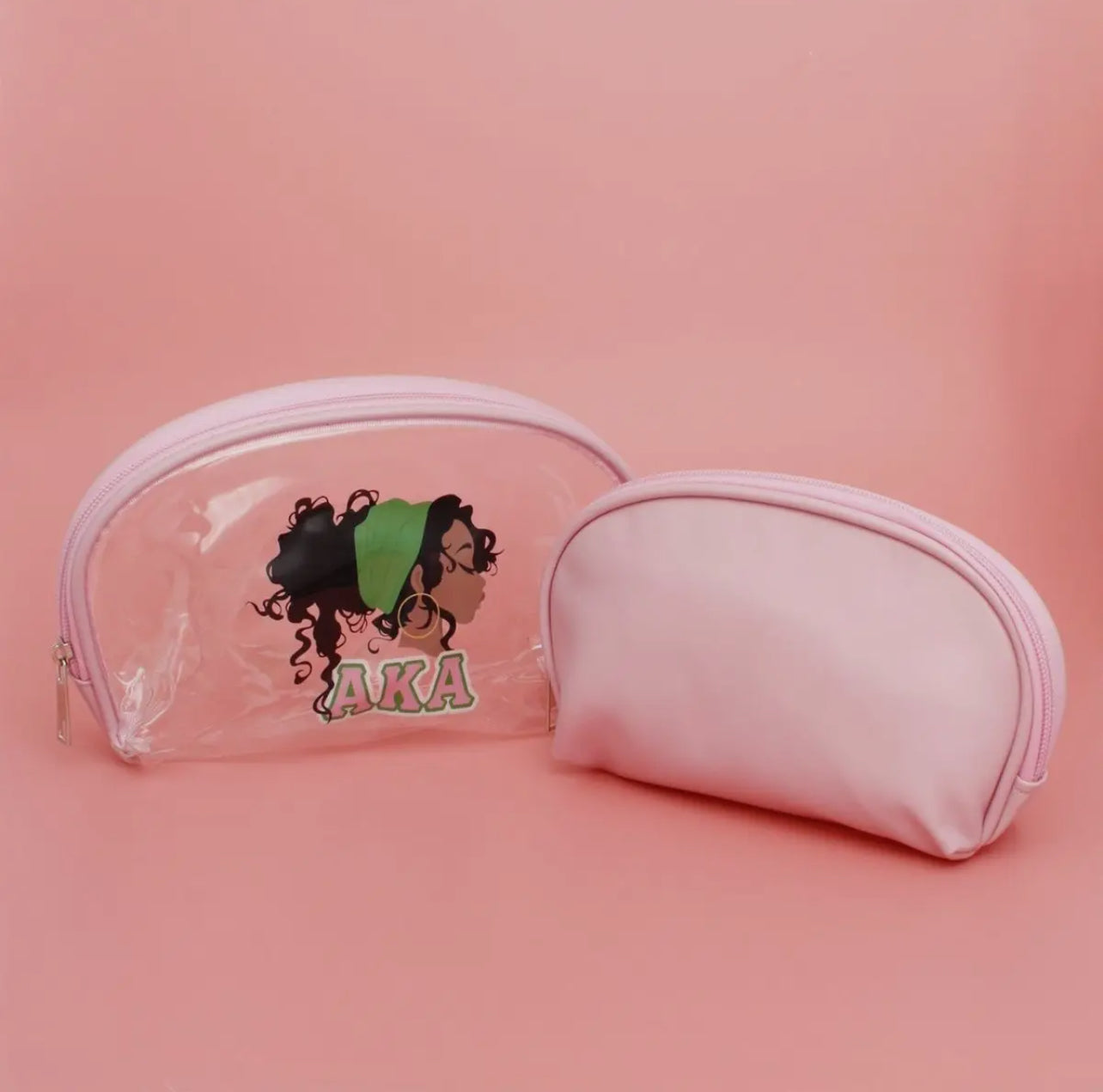 AKA Pink Cosmetic Pouch Set Pink and Green Multi Tone