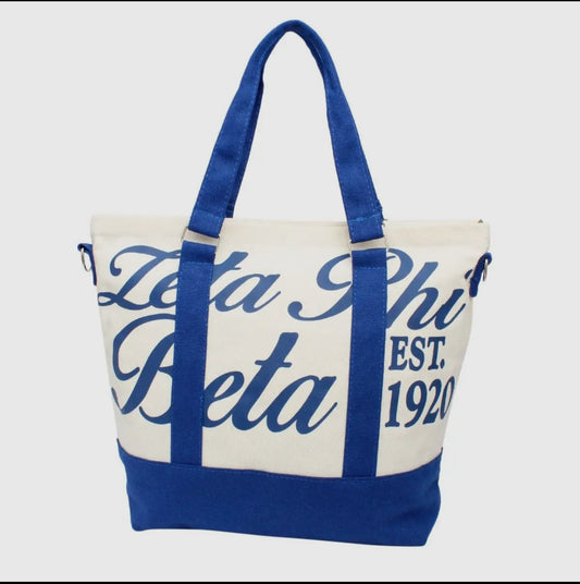 ZPB Sorority Thick Canvas Embroidered Tote Bag