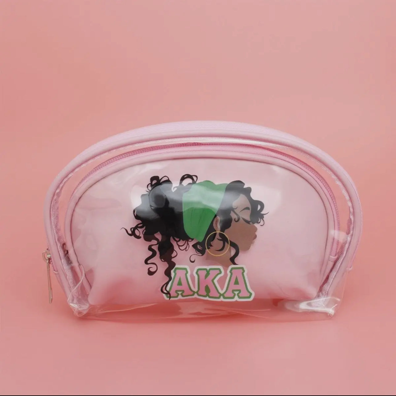AKA Pink Cosmetic Pouch Set Pink and Green Multi Tone