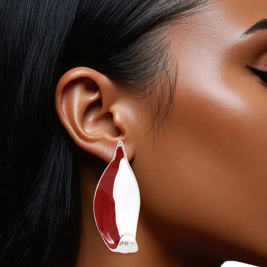 Dst Sorority Curved Leaf Red White Painted Studs