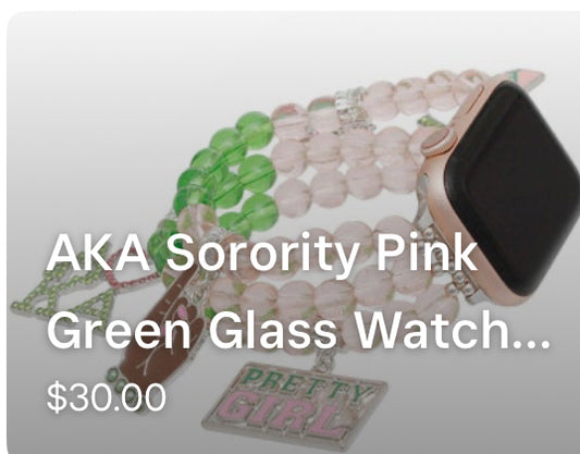 AKA Sorority Pink Green Glass I Phone Watch Band for Women