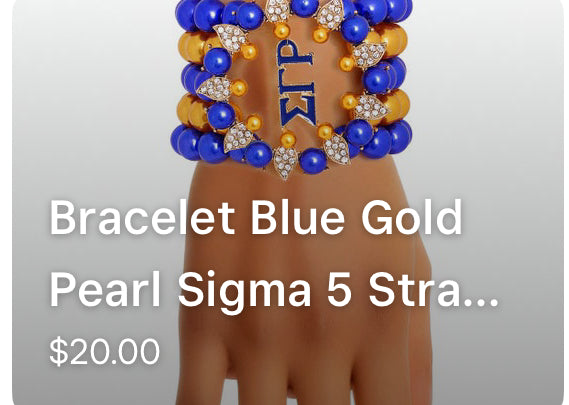 Bracelet Blue Gold Pearl Sigma Gamma Rho 5 Strand
