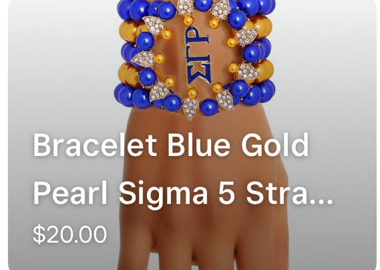 Bracelet Blue Gold Pearl Sigma Gamma Rho 5 Strand