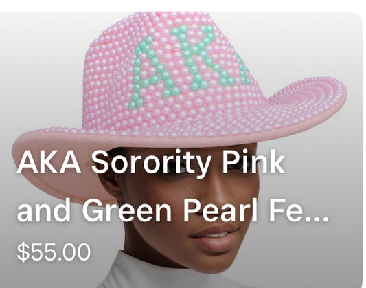 AKA Sorority Pink and Green Pearl Fedora Hat Women