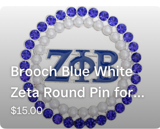 Brooch Blue White Zeta Round Pin