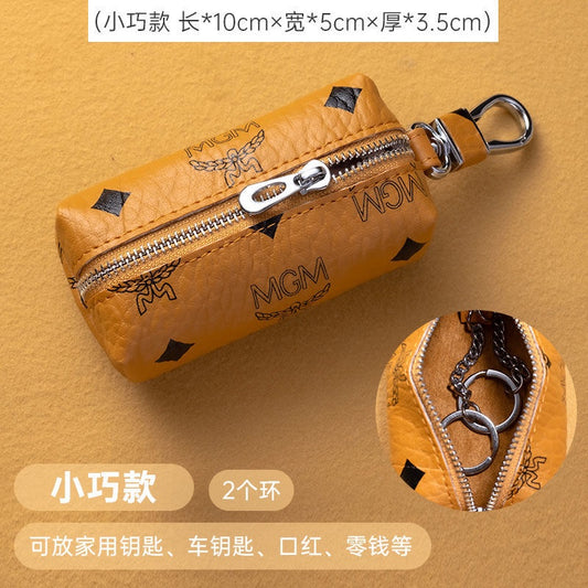MCM Visetos Original Key Pouch in Cognac
