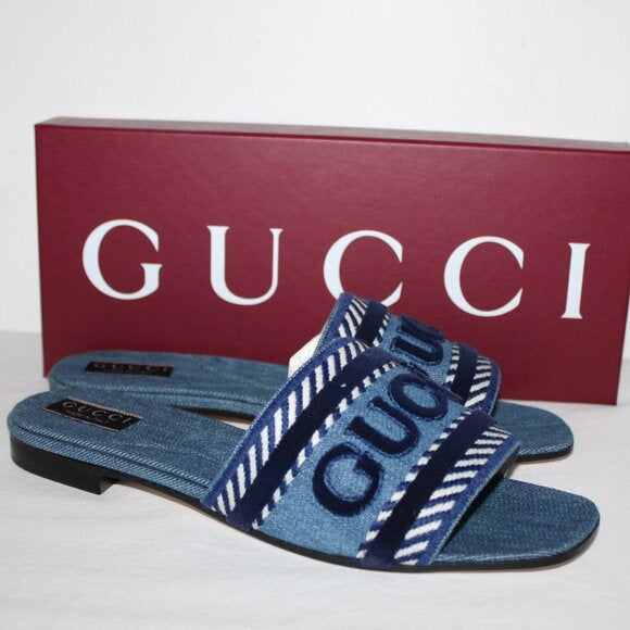 Gucci Women's Logo Denim Slide Sandals