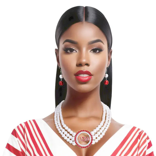 Pearl Necklace Red White Delta Set For Women