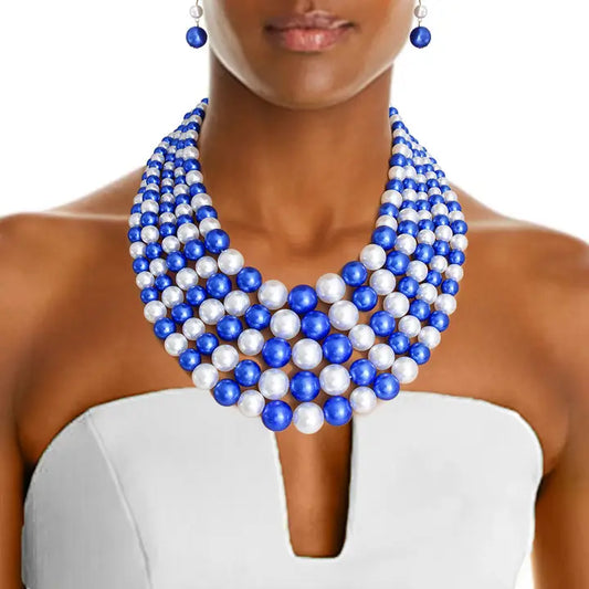 Zpb Blue and White Pearl 5 Strand Set