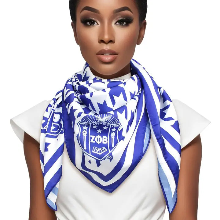 Zpb Sorority Houndstooth Square Scarf  Blue and White, Multi Tone