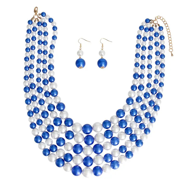 Zpb Blue and White Pearl 5 Strand Set